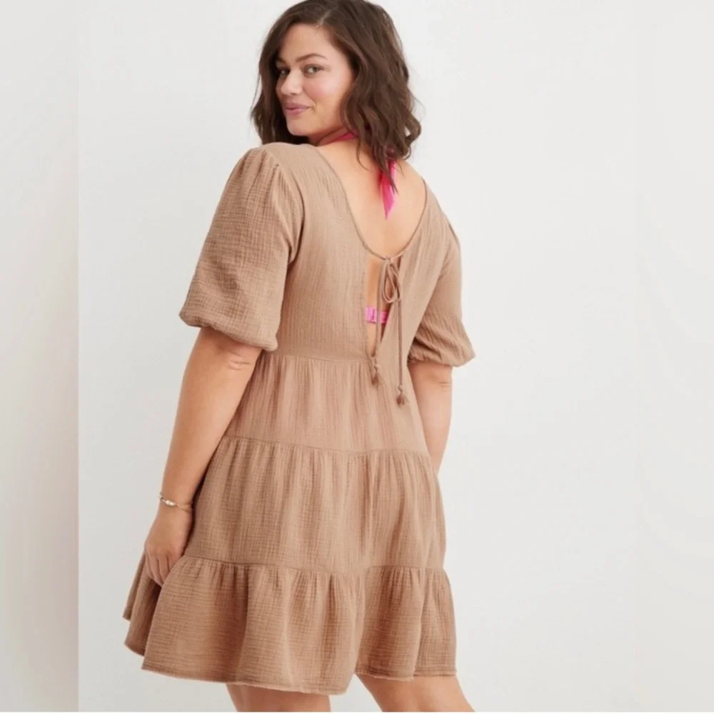 Aerie Pool-To-Party Cotton Dress Cappuccino Tan size XS - Picture 2 of 10